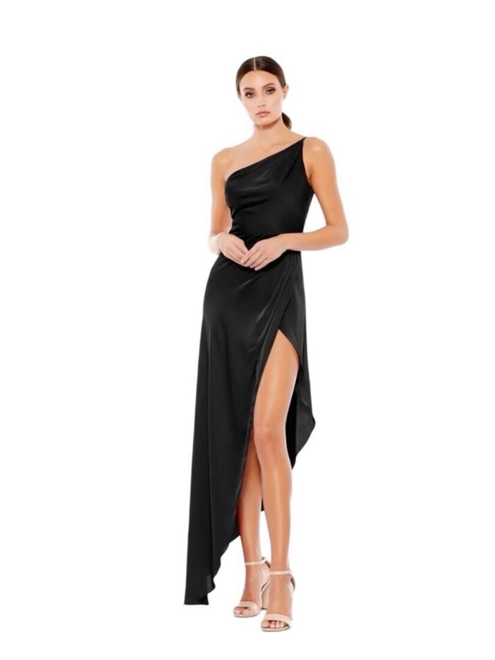 Mac Duggal One-Shoulder Black Asymmetric Evening Gown